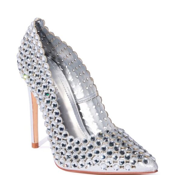 AZALEA WANG " ALL ABOUT ME " RHINESTONE EMBELLISHED PUMP IN SILVER ( BRAND NEW - Picture 4 of 7